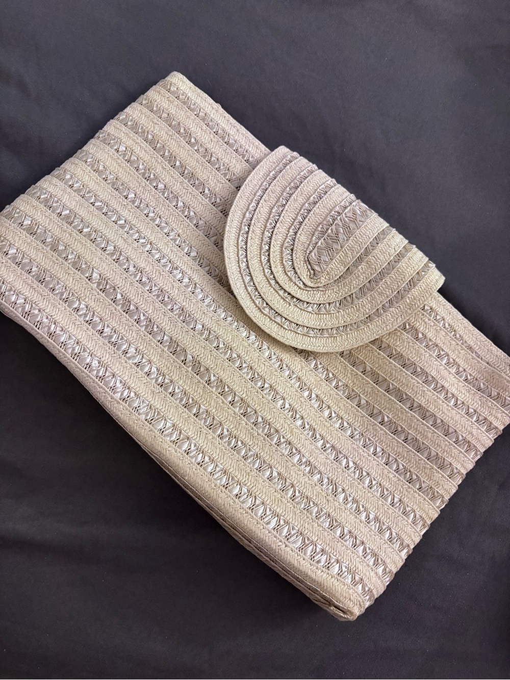 Cream Woven Clutch Bag - Women's Evening Handbag